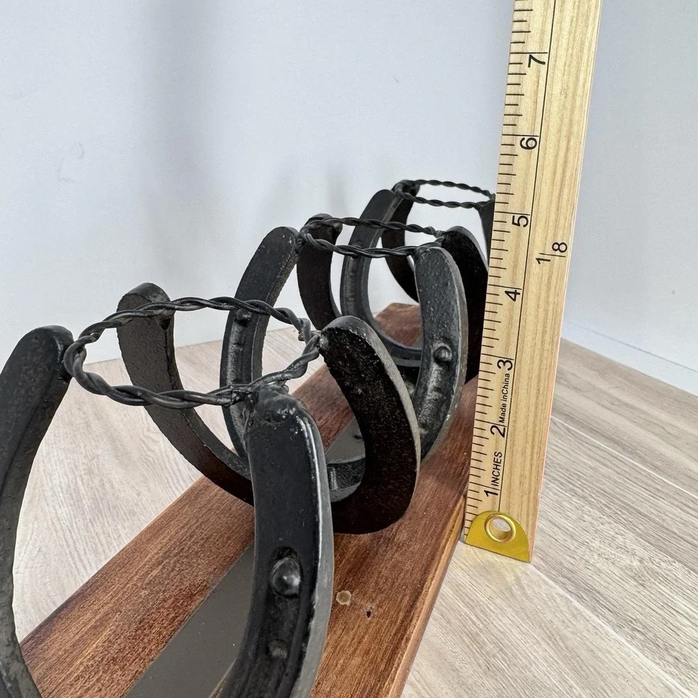 Rustic Horseshoe Candle Holder Cast Iron Wood‎ Base Western Farmhouse Decor